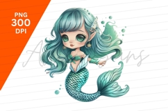 Cute Mermaid With Turquoise Hair Clipart Png Product Image 1