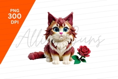 Cute Cat With Rose Clipart Png