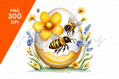 Easter Egg With Bees And Flowers Clipart Png