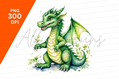 Watercolor Green Dragon Cute Clipart Png