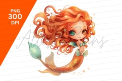Cute Chibi Mermaid With Orange Hair Clipart Png