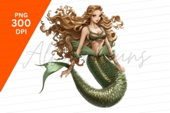 Beautiful Blonde Haired Mermaid With Green Tail Clipart Png Product Image 1