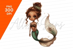 Cute Brown Haired Mermaid Clipart Png Product Image 1