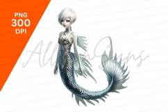 Silver Haired Mermaid Beautiful Fish Scale Body Clipart Png Product Image 1