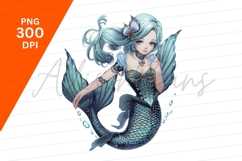 Beautiful Blue Haired Mermaid Clipart Png Product Image 1