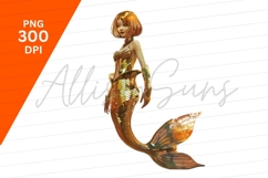Golden Mermaid Clipart Fantasy Creature Illustration Product Image 1