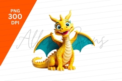 Cute Yellow Dragon With Turquoise Wings Clipart Png Product Image 1