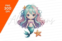 Cute Cartoon Mermaid With Starfish Clipart Png Product Image 1