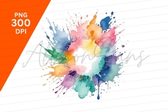 Watercolor Paint Splatter Clipart Png Rainbow Circle Product Image 1