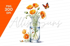 Orange Poppies In Vase With Butterfly Clipart Png Product Image 1