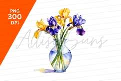 Iris Flowers Watercolor Painting In Vase Clipart Png Product Image 1