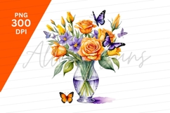 Watercolor Floral Bouquet With Butterflies Clipart Png Product Image 1