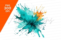 Abstract Watercolor Splash Teal And Orange Illustration Product Image 1