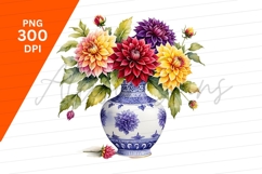 Dahlia Flower Arrangement In Vase Clipart Png Product Image 1
