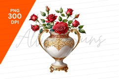 Elegant Red Roses Bouquet In Golden Vase PNG Product Image 1