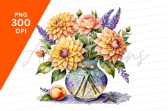 Watercolor Flowers In Mosaic Vase With Peach PNG Product Image 1