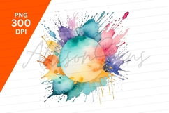 Watercolor Circle With Colorful Splatter Clipart Png Product Image 1