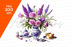 Floral Tea Time Clipart Png Illustration Product Image 1