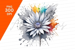 Watercolor White Flower With Colorful Splatters Clipart Png Product Image 1