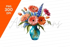 Gerbera Tulips Flower Bouquet In Blue Vase Clipart Product Image 1