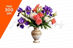 Floral Arrangement With Irises Roses And Vase Clipart Product Image 1