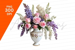Roses And Wisteria In Elegant Vase Clipart Png Product Image 1