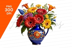 Colorful Flower Bouquet In Blue Vase Clipart Png Product Image 1