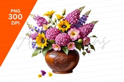 Floral Arrangement In Decorative Wooden Vase Clipart Png Product Image 1