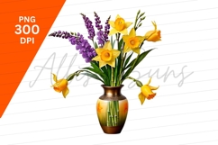 Daffodils And Purple Flowers In Vase Clipart Product Image 1