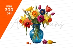 Vibrant Spring Flowers In A Blue Vase Clipart Product Image 1