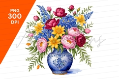 Floral Bouquet In Blue Vase Clipart Png Product Image 1