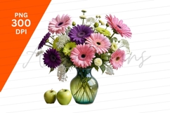 Colorful Gerbera Daisies With Apples Clipart Png Product Image 1