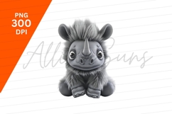Fluffy Gray Rhinoceros Clipart Png Illustration Product Image 1