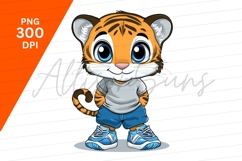 Cartoon Tiger Cub Wearing Clothes Clipart Png Product Image 1