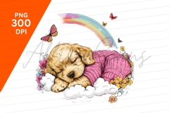 Sleeping Puppy On Cloud With Rainbow Clipart Png Product Image 1