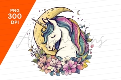 Floral Unicorn With Moon Clipart Png Product Image 1