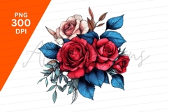 Red Roses And Blue Leaves Clipart Png Product Image 1