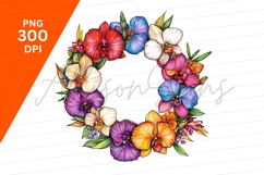 Colorful Orchid Flower Wreath Illustration Clipart Product Image 1