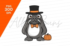 Cartoon Walrus With Pumpkin Clipart Png Product Image 1