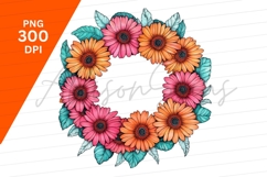 Watercolor Gerbera Flower Wreath Clipart Png Product Image 1