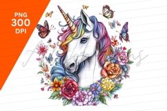 Unicorn Head Flowers Butterflies Clipart Png Product Image 1