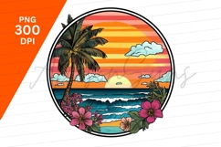 Retro Style Tropical Island Beach Scene Clipart Product Image 1
