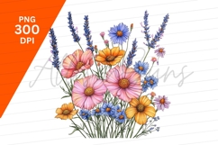 Watercolor Floral Bouquet With Lavender Clipart Png Product Image 1