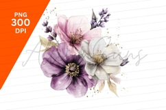 Watercolor Floral Bouquet Pink Purple White Clipart Product Image 1