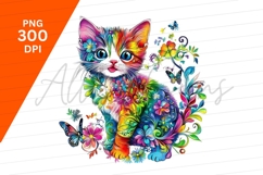 Colorful Floral Cat Clipart Png Illustration Product Image 1