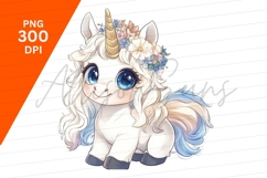 Adorable Baby Unicorn With Flowers Clipart Png Product Image 1