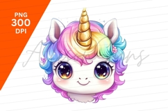 Cute Unicorn Head With Rainbow Mane Clipart Png Product Image 1