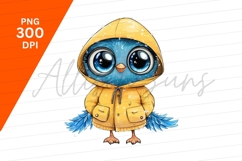 Cute Blue Bird In Yellow Raincoat Clipart Product Image 1