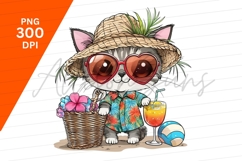 Cartoon Cat Summer Vacation Clipart Png Product Image 1