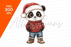 Cute Panda Christmas Illustration Wearing Santa Hat Product Image 1